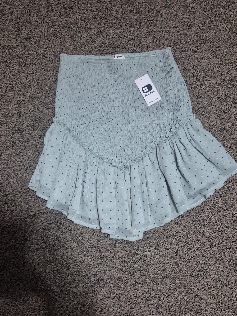 privy Mint Green Metallic Dot Ruffle Mini Skirt